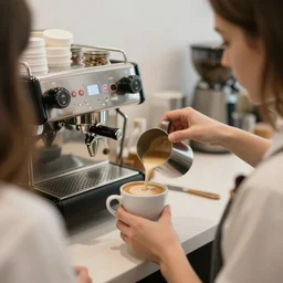 professional close-up photo of two women creating a coffee in a shop, Ukraine. professional photo