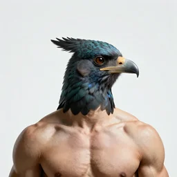 high resolution photo portrait of muscular animal human merged head bird, background removed, scales skin frog dog rat, alligator cat merged bird head cow, chicken face morphed fish head, gills, horse head animal merge, morphing dog head, animal eyes, merging crocodile head, anthropomorphic creature