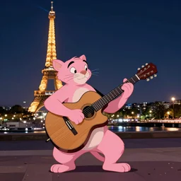django reinhardt playing guitar in paris at night, cartoon, in the style of pink panther ( 1 9 6 9 ), 4 k