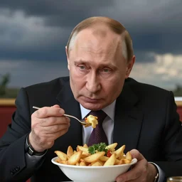 Vladamir Putin eating some poutine