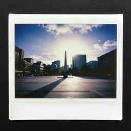 a town square during the rapture designed by ryoji ikeda, photograph, polaroid