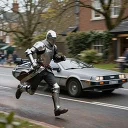 datamosh of a knight running after a delorean.
