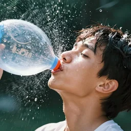 close up photo of a young person being hit in the face by a water balloon, ultra fast shutter, 25mm sigma, kodachrome