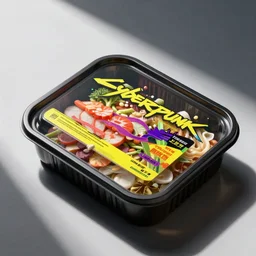 a package of cyberpunk food, close - up,