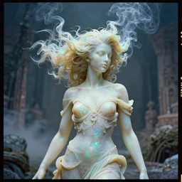 kodak portra 4 0 0 fine art portrait by paolo roversi of a dystopian woman hybrid opal smoke statue in a scenic dystopian environment, opal smoke hair floating in air, dreamy intricate, elegant, highly detailed, digital art, artstation, smooth, sharp focus, tomasz alen kopera, peter mohrbacher, donato giancola, tonal colors