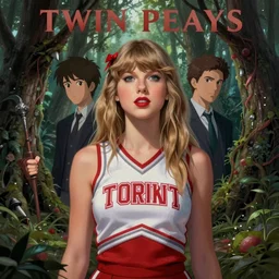 twin peaks movie poster art by saturno butto portrait of taylor swift local cheerleader being sacrificed to moloch in ritual in the grove, highly detailed, digital painting, artstation, concept art, smooth, sharp focus, illustration by michael whelan and tomer hanuka, makoto shinkai and thomas kinkade, matte painting, trending on artstation and unreal engine