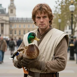Rey Skywalker holding an adorable Mallard Duck in London