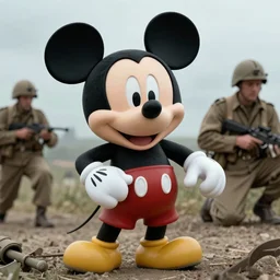 'photo of mickey mouse in saving private ryan, ww2, hyperrealistic, detailed'
