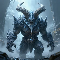 A intimidating frost giant with massive horns from darksouls 3