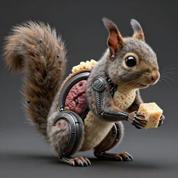 incredibly realistic, too detailed sculpture, biomechanical axolotl squirrel, made of coarse hair, carbon fibers, lung tissue, and sponges, octane render, bump mapping, macro image, global illumination, 8k, bokeh