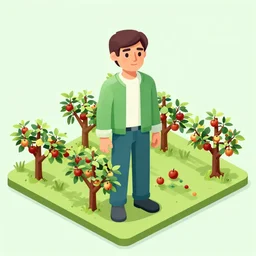 ( ( dither ) ), editorial illustration portrait of an apple orchard 3 d isometric, modern art deco, ( ( mads berg ) ), christopher balaskas, victo ngai, rich grainy texture, detailed, dynamic composition, wide angle, matte print, art nouveau, unreal engine