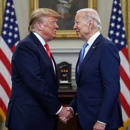 candid photo of Donald Trump and Joe Biden secretly holding hands perfect faces