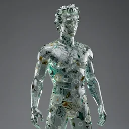 sculpture of ron perlman made of glass, photo, medium shot, high quality, 4 k,