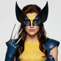 beautiful female classic wolverine, claws, detailed perfect face, exquisite details, high quality, intricate clothing, marvel comics, x - men, mid view, by studio muti, greg rutkowski makoto shinkai takashi takeuchi studio ghibli