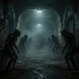 the eerie halls of the scp foundation, unnerving mist, creatures lurking everywhere, frightening, liminal