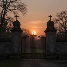 beautiful matte painting of gates of heaven, sun rise, dramatic light, epic fantasy