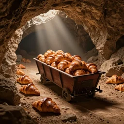 a cave full of croissants to mine. There is a minecart full of croissants