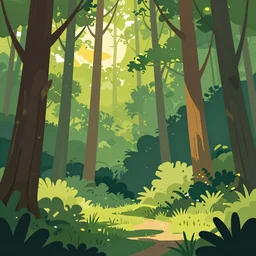 sunny forest, vector art, trending on artstation, 30mm, by Noah Bradley