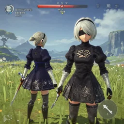 screenshot of 2B from Nier Automata in Zelda: Breath of the Wild (2017)