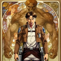 a still of Leonardo DiCaprio as flesh human eater Collosal Titan in Attack on Titans, (Attack on Titans anime), sigma male, accurately portrayed, portrait art by alphonse mucha and greg rutkowski, highly detailed, digital painting, concept art, trending on artstation, very detailed, smooth, sharp focus, octane render