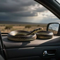 a snake in a car, photo