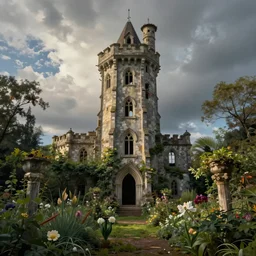 The abandoned wizard\'s tower in the overgrown garden. Edward Weston.