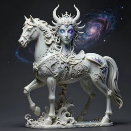 full body concept art of Horse wearing baphomet armor made with porcelain by Jeff Easley and Peter Elson + beautiful eyes, beautiful face + symmetry face + galaxy + gothic, surreal, dread + highly detailed, intricate complexity, epic composition, magical atmosphere + masterpiece, award winning + trending on artstation