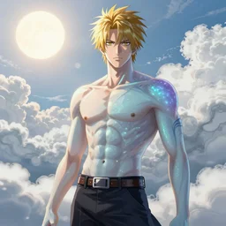 Yakuza Kiryu Kazuma, Majima Goro, beautiful, gracious, marble, clouds, sun, bioluminescent skin, ultra detailed