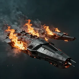 attack ships on fire off the shoulder of orion, in the style of cyberpunk, ridley scott, epic composition, dramatic lighting, octane render