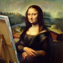 picture of bob ross painting mona lisa on canvas, hyoerdetailed, surrealistic, modern art