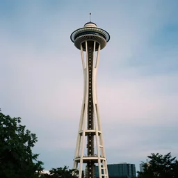 vivid and beautiful aroura in figure virgin mary radiating above space needle centered big sky film long exposure fuji wide angle national geographic - n 4