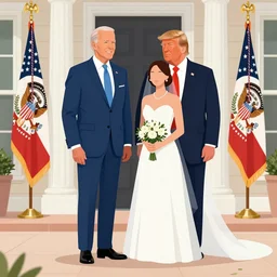 award winning illustration of Joe Biden and Donald Trump getting married