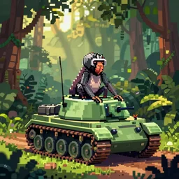 ape on tank in jungles, pixel art