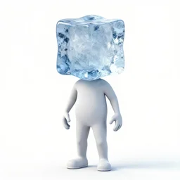 man with ice cube instead of his head, white background, 3 d render