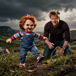 screaming chucky doll running away and hiding from gordon ramsay
