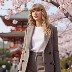 taylor swift fashion photoshoot in japan, sakura, unreal engine, photorealism, liam brazier