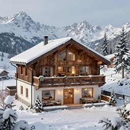 cozy little hotel in the snowy mountains, octane render, hyperrealistic, details, cryengine, artstation trending, by greg rutkowsky