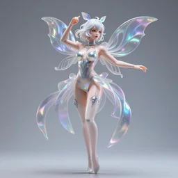 iris van herpen isolated vinyl figure magical girl, figure photography, dynamic pose, holographic undertones, motion shapes color design, glitter accents on figure, anime stylized, sharp focus, accurate fictional human proportions, defined face, high delicate defined details, ethereal lighting