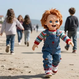 screaming chucky doll chasing people at bay to breakers