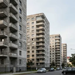 a street full of apartments in the style of brutalist architecture in the style of minimalism architecture trending on artstation deviantart pinterest detailed realistic hd 8 k high resolution
