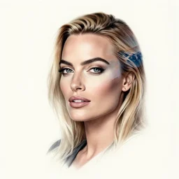 tattoo design sketch with double exposure effect, margot robbie face and beautiful mountain scenery, in the style of matteo pasqualin, amazing detail