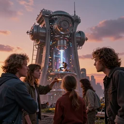 lost souls feeding the eternal machine, epic shot, philosophical, low camera angle, dawn, by artgerm, ed repka, cloverfield movie, julie bell, beeple and Greg Rutkowski, airbrush, science fantasy, 80s, concept art, matte painting, Smooth gradients, octane render, 8k, High contrast, duo tone, depth of field, volumetric lightning, very coherent artwork
