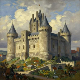 medieval castle, colored, by ben shahn