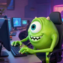 mike wazowski gamer playing videogames, art by greg rutkowski, high detailed