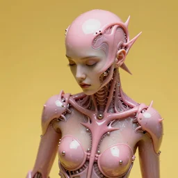 hyperrealist highly intricate post-modern portrait pink pearlescent exoskeleton beautiful goddess concept art pascal blanche key sage dramatic yellow lighting 8k high angle shallow depth of field