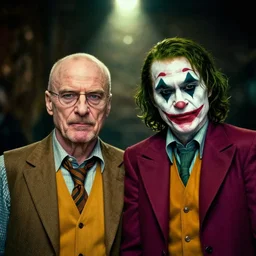 portrait of saul goodman and walter white as the joker, absurdist bokeh spotlight