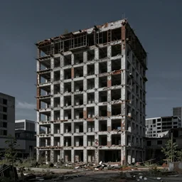 a beautiful hyperdetailed highly detailed home exterior abandoned city architecture nature unfinished building building industrial architecture by gordon bunshaft, at night gem, archdaily, wallpaper, highly detailed, trending on artstation.