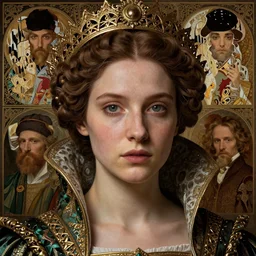 detailed realistic beautiful young medieval queen face portrait by jean delville, john william waterhouse, gustav klimt, and marco mazzoni, art nouveau, symbolist, visionary, gothic, preraphaelite, james jean, ultrasharp hyperdetailed photorealistic 7 5 mm octane render, ethereal, ornate gothic icon with heavy patina, opulent garments