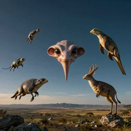 landscape image with various alien animals floating through the sky, extremely detailed digital matte painting, clear skies, night, vibrant, stunning lighting
