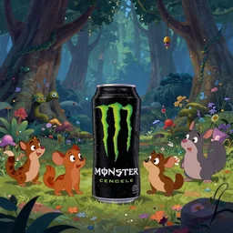 Movie frame from the edgy Monster energy drink coloured Disney animated motion picture released in 1937, beautiful enchanted forest full of critters, directed by Walt Disney,  highly detailed background paintings by Thomas Kinkade